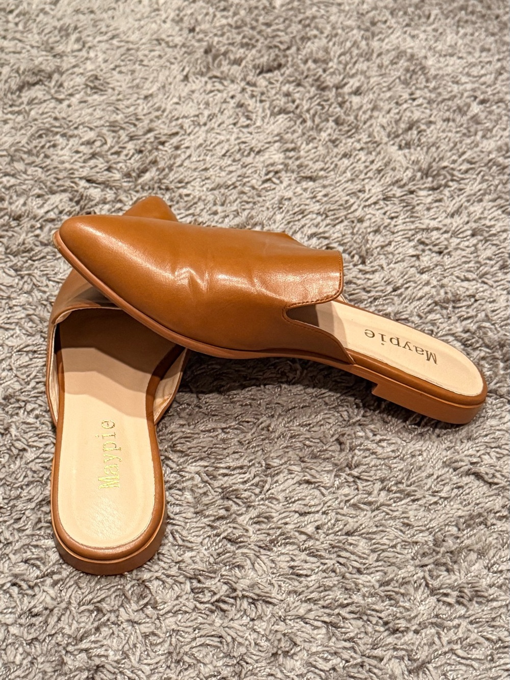 Maypie Cognac Backless Pointed-Toe Mule
